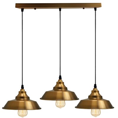 3-Light Vintage Dome Pendant – Round Plate or Bar, 8 Finishes - Yellow Brass, Vintage Dome 22 cm Yellow Brass, Bar, Without Bulb