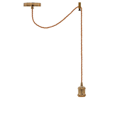 French Gold Fabric Cable Pendant Set – Swag Hook or Plain, E27 - French Gold, Swag with Ceiling Hook, Without Bulb