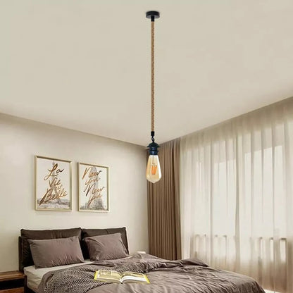 Hemp Rope Pendant Light – 1m, Black E27 Holder - photo 3