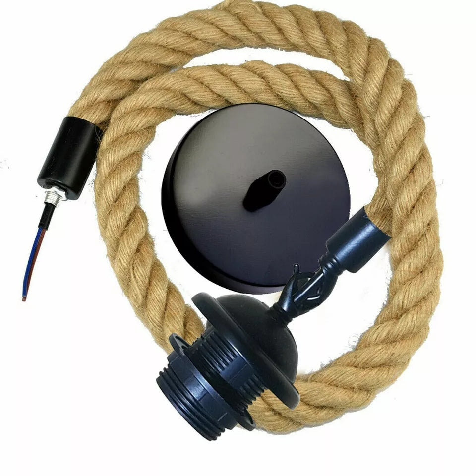 Hemp Rope Pendant Light – 1m, Black E27 Holder - photo 4
