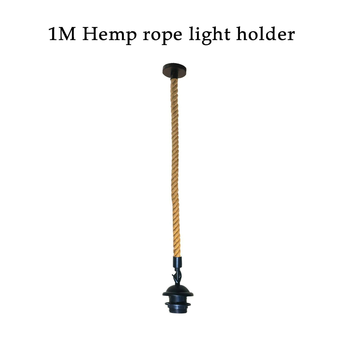 Hemp Rope Pendant Light – 1m, Black E27 Holder - Black, No Shade, Without Bulb