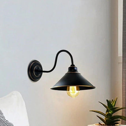Swan Neck Wall Light with Cone Shade – Black & Gold Line, E27 - photo 2