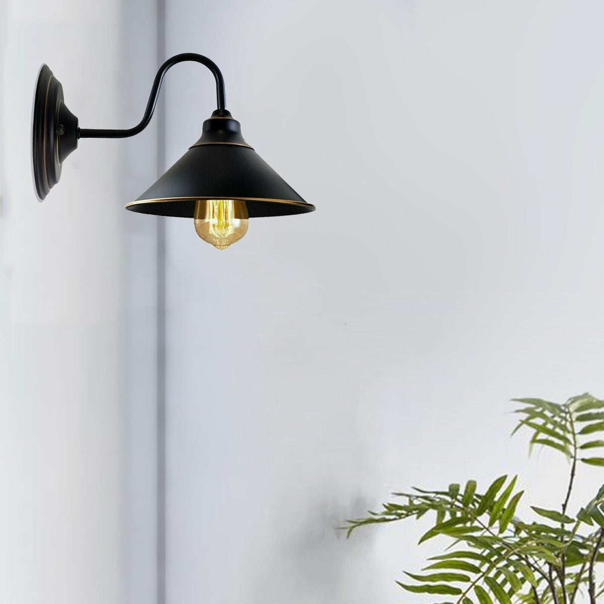 Swan Neck Wall Light with Cone Shade – Black & Gold Line, E27 - photo 4