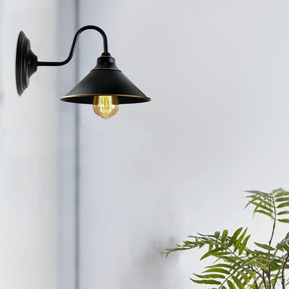 Swan Neck Wall Light with Cone Shade – Black & Gold Line, E27 - photo 4