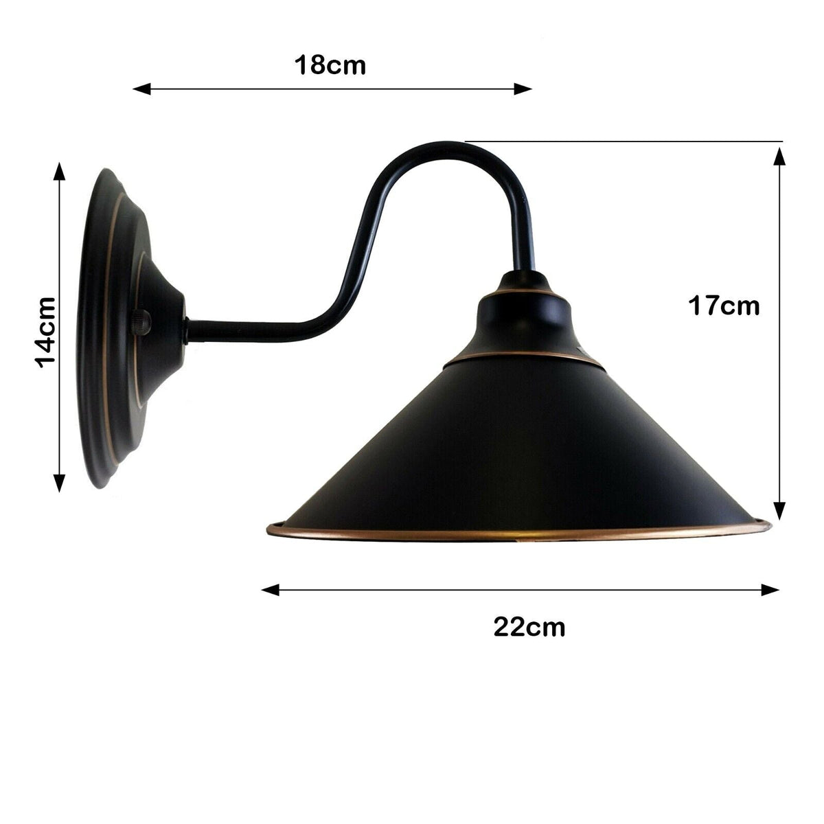 Swan Neck Wall Light with Cone Shade – Black & Gold Line, E27 - photo 5