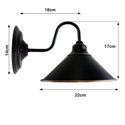 Swan Neck Wall Light with Cone Shade – Black & Gold Line, E27 - photo 5