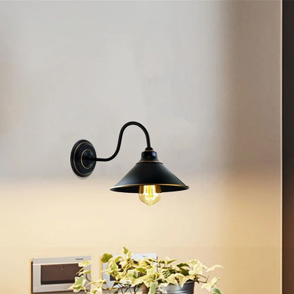 Swan Neck Wall Light with Cone Shade – Black & Gold Line, E27 - photo 6