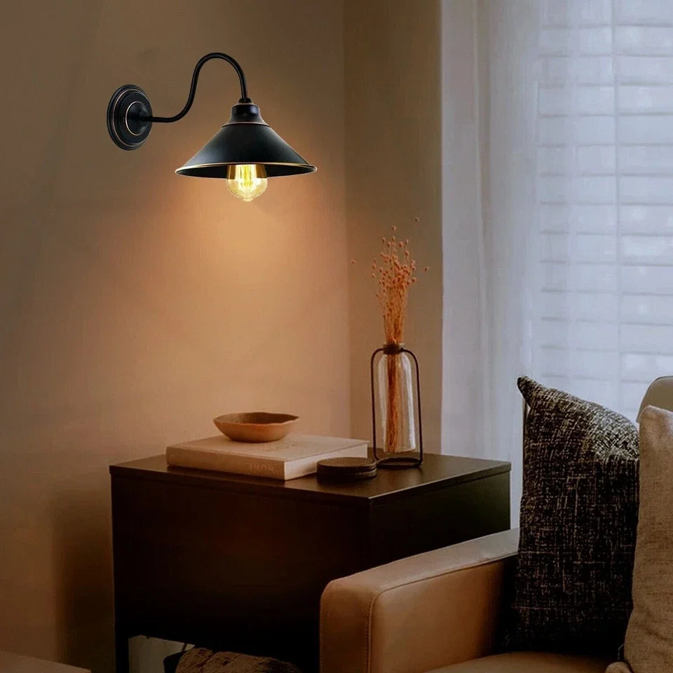 Swan Neck Wall Light with Cone Shade – Black & Gold Line, E27 - photo 7