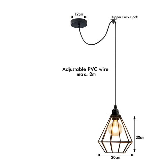 Geometric Cage Swag Pendant Light – Black, 2 m Cable with Hook - photo 2