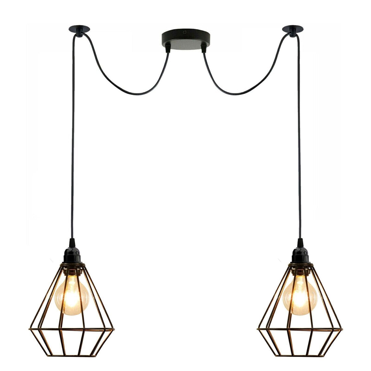 2 Light Spider Pendant – Black Diamond Cages, 2 m Cables, E27