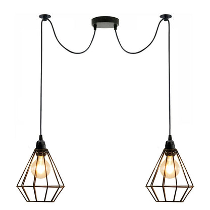 2 Light Spider Pendant – Black Diamond Cages, 2 m Cables, E27