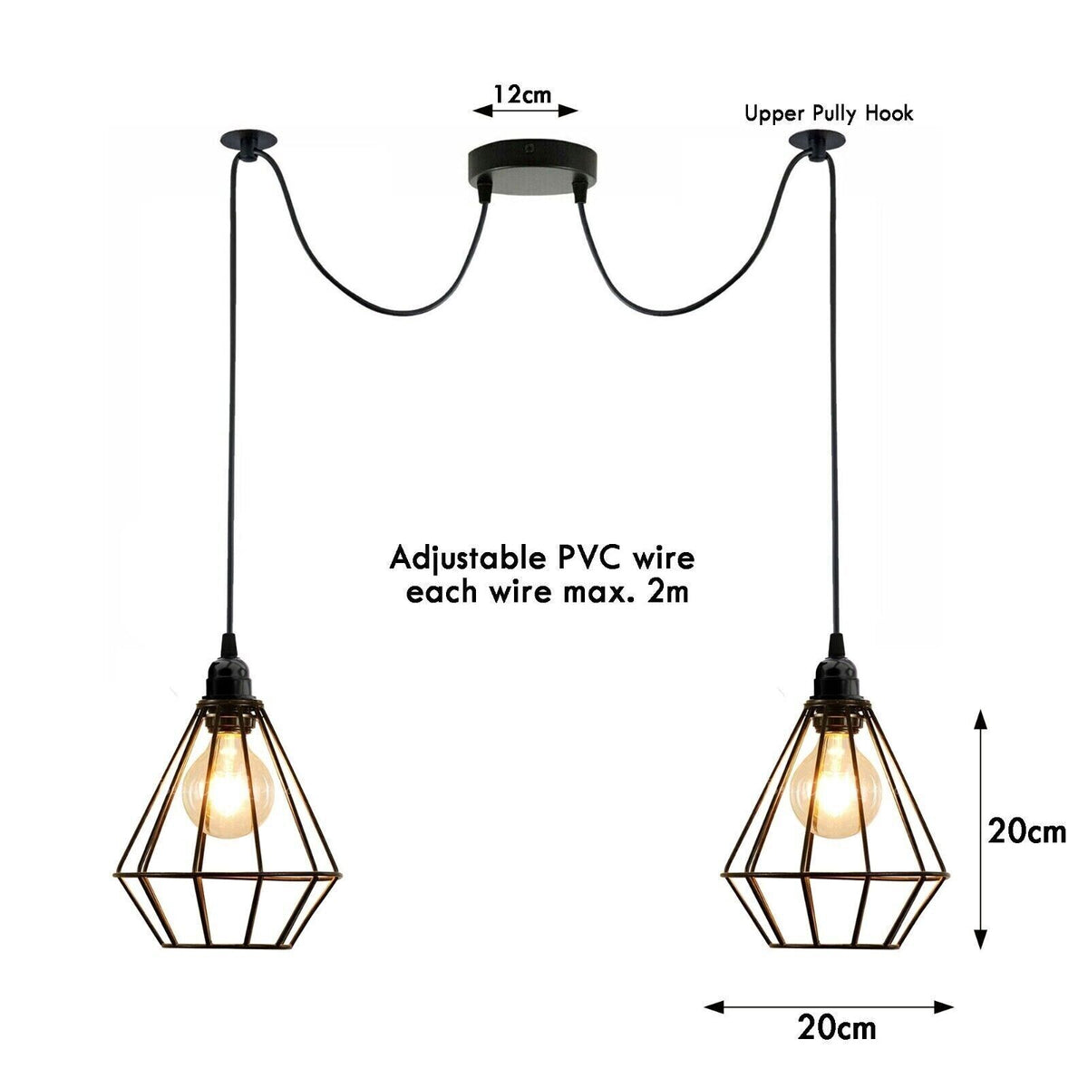 2 Light Spider Pendant – Black Diamond Cages, 2 m Cables, E27 - photo 2