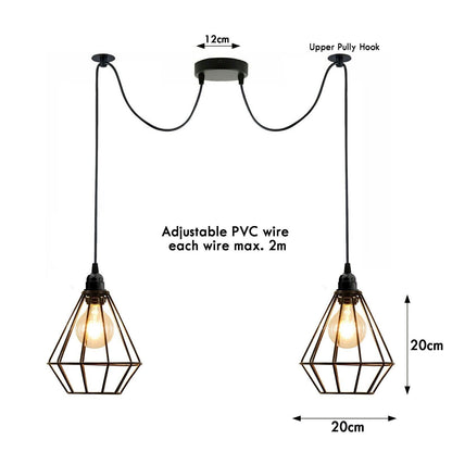 2 Light Spider Pendant – Black Diamond Cages, 2 m Cables, E27 - photo 2