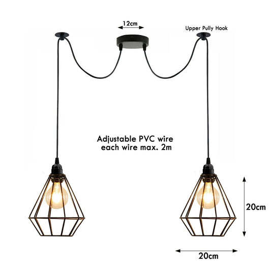 2 Light Spider Pendant – Black Diamond Cages, 2 m Cables, E27 - photo 2