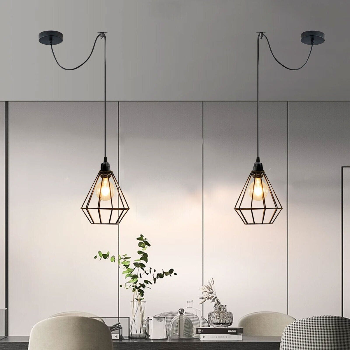 2 Light Spider Pendant – Black Diamond Cages, 2 m Cables, E27 - photo 3