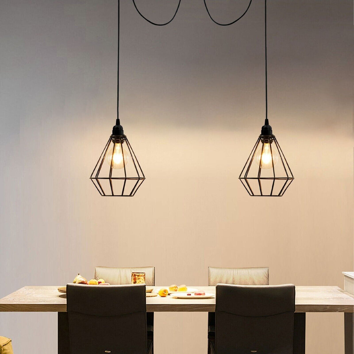 2 Light Spider Pendant – Black Diamond Cages, 2 m Cables, E27 - photo 4