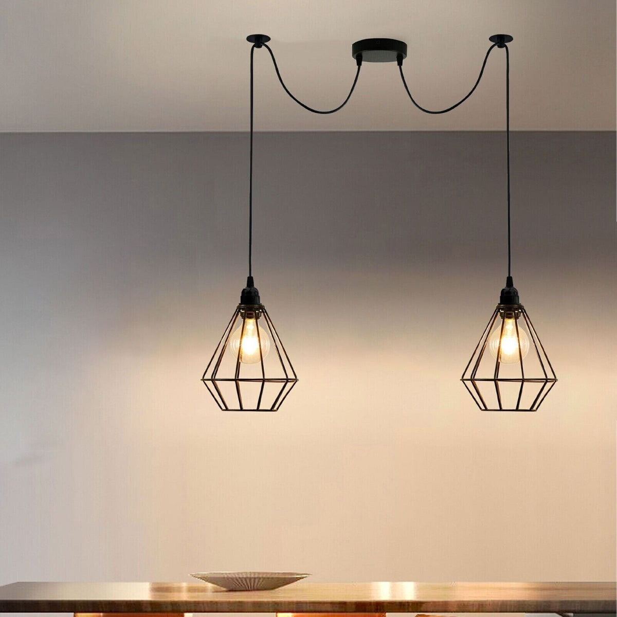 2 Light Spider Pendant – Black Diamond Cages, 2 m Cables, E27 - photo 5