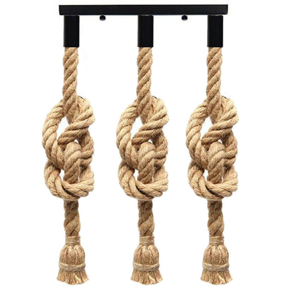 3-Light Hemp Rope Pendant – Knotted Rope, Round Plate or Bar - Hemp, Bar, Without Bulb
