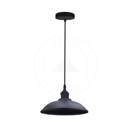 Retro Pendant Light – Metal Dome, Cone or Amber Glass Shade, E27 - Black, Vintage 24 cm Black, Without Bulb