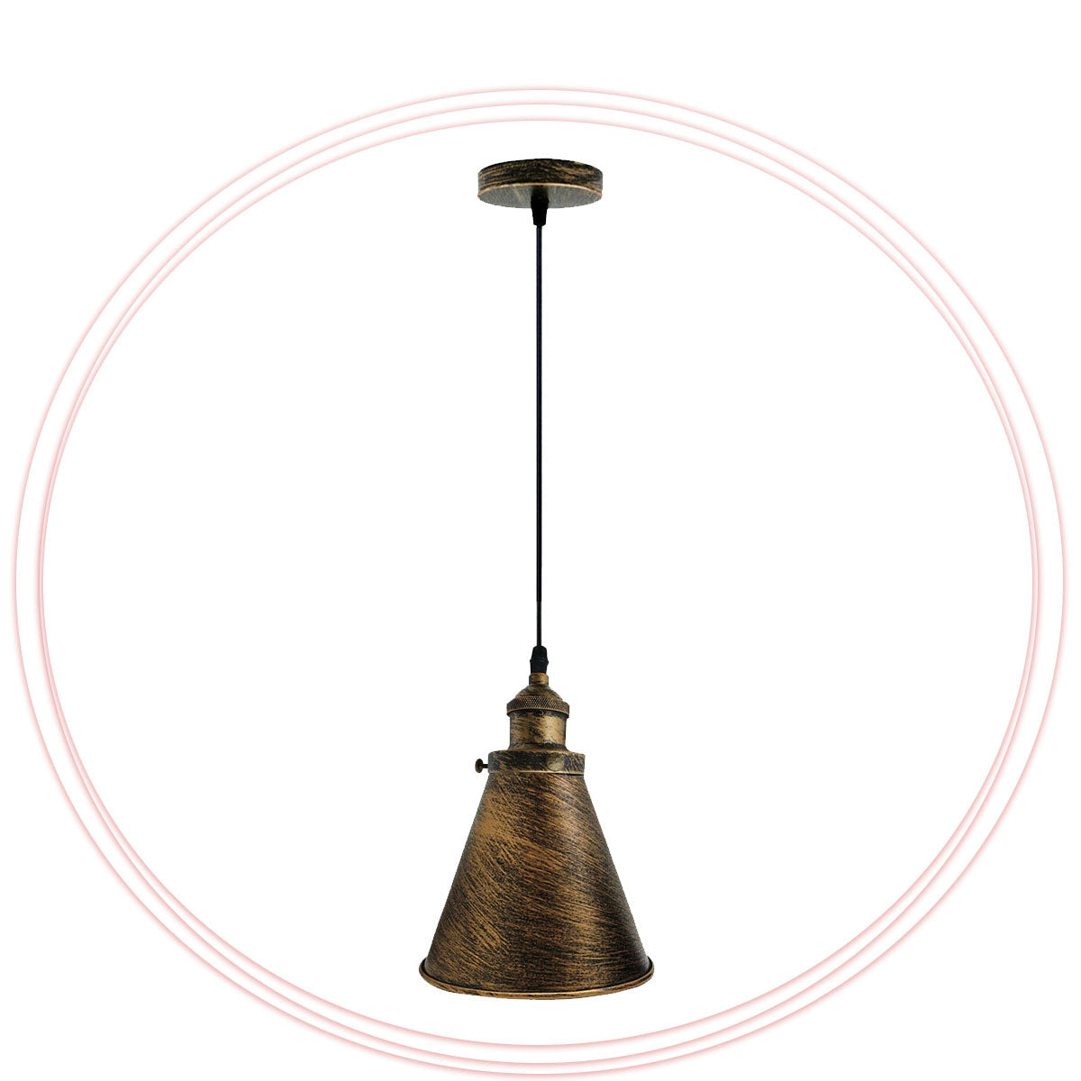 Retro Pendant Light – Metal Dome, Cone or Amber Glass Shade, E27 - Brushed Copper, Long Cone 18 cm Brushed Copper, Without Bulb
