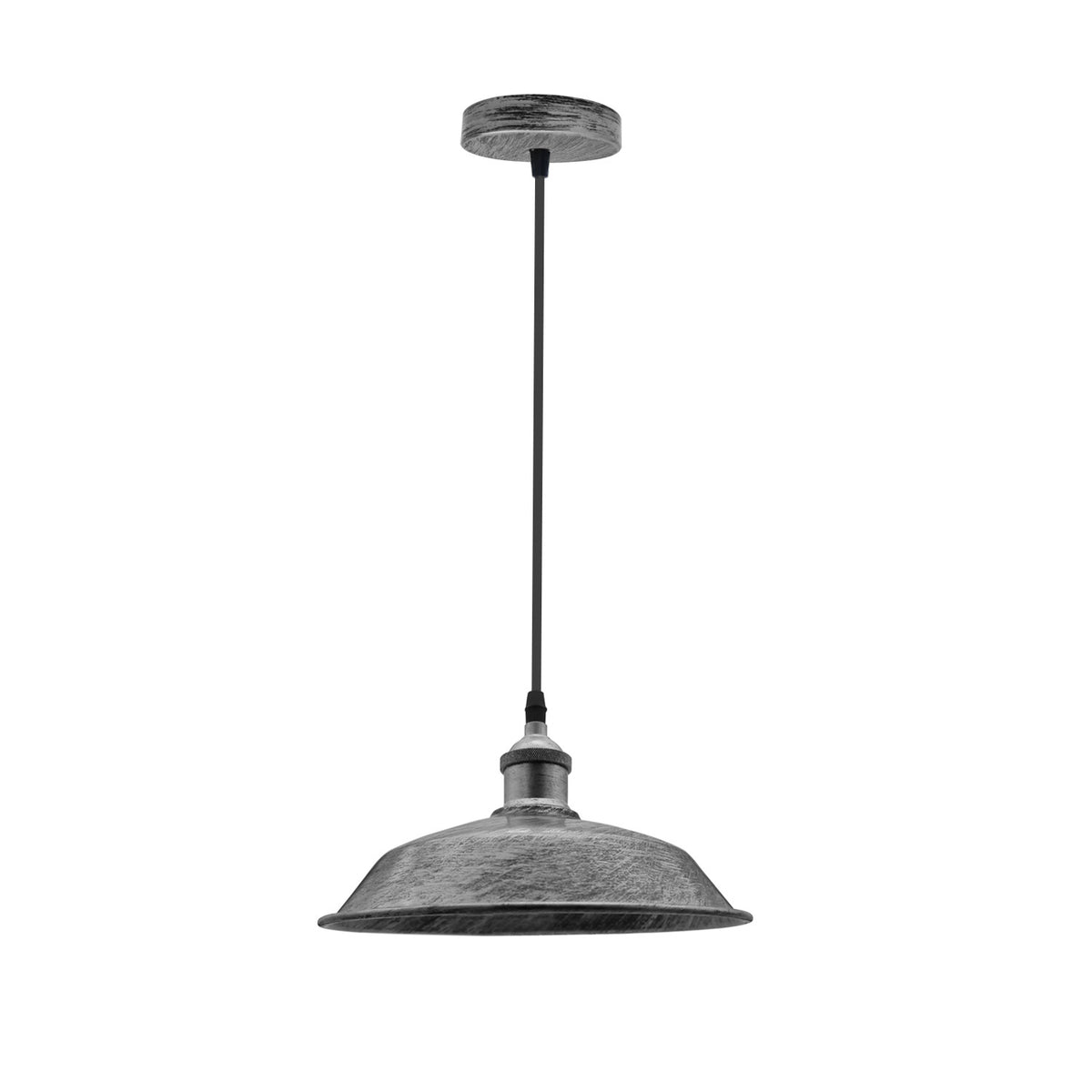 Retro Pendant Light – Metal Dome, Cone or Amber Glass Shade, E27 - Brushed Silver, Top 26 cm Brushed Silver, Without Bulb