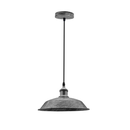 Retro Pendant Light – Metal Dome, Cone or Amber Glass Shade, E27 - Brushed Silver, Top 26 cm Brushed Silver, Without Bulb