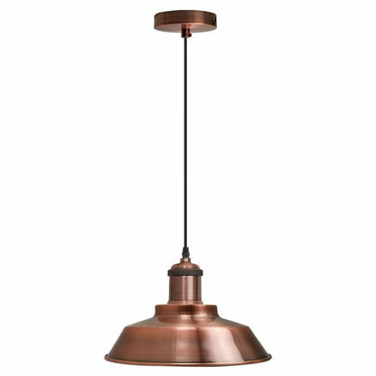 Retro Pendant Light – Metal Dome, Cone or Amber Glass Shade, E27 - Copper, Vintage Dome 22 cm Copper, ST64 LED Bulb 4W
