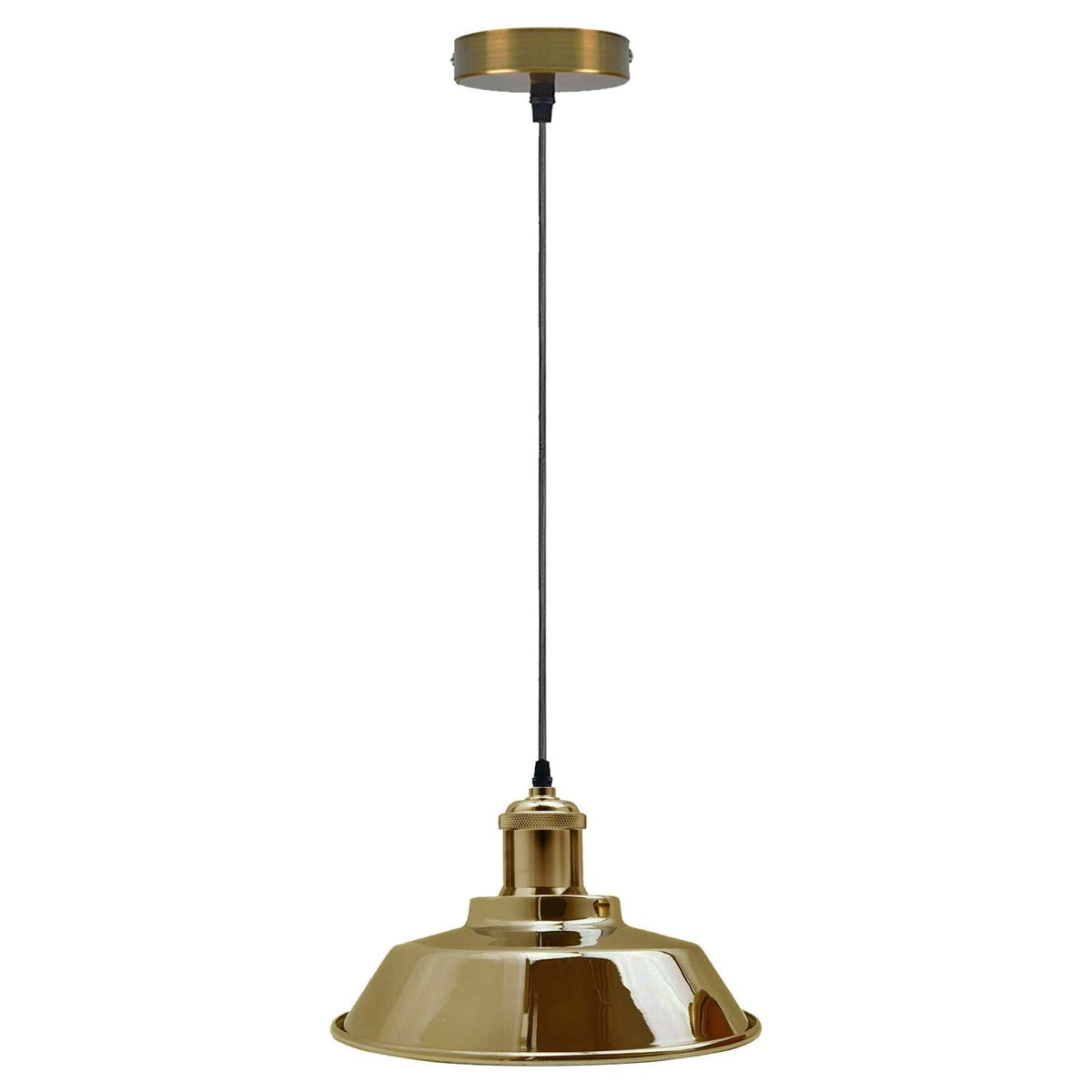 Retro Pendant Light – Metal Dome, Cone or Amber Glass Shade, E27 - French Gold, Vintage Dome 22 cm French Gold, Without Bulb
