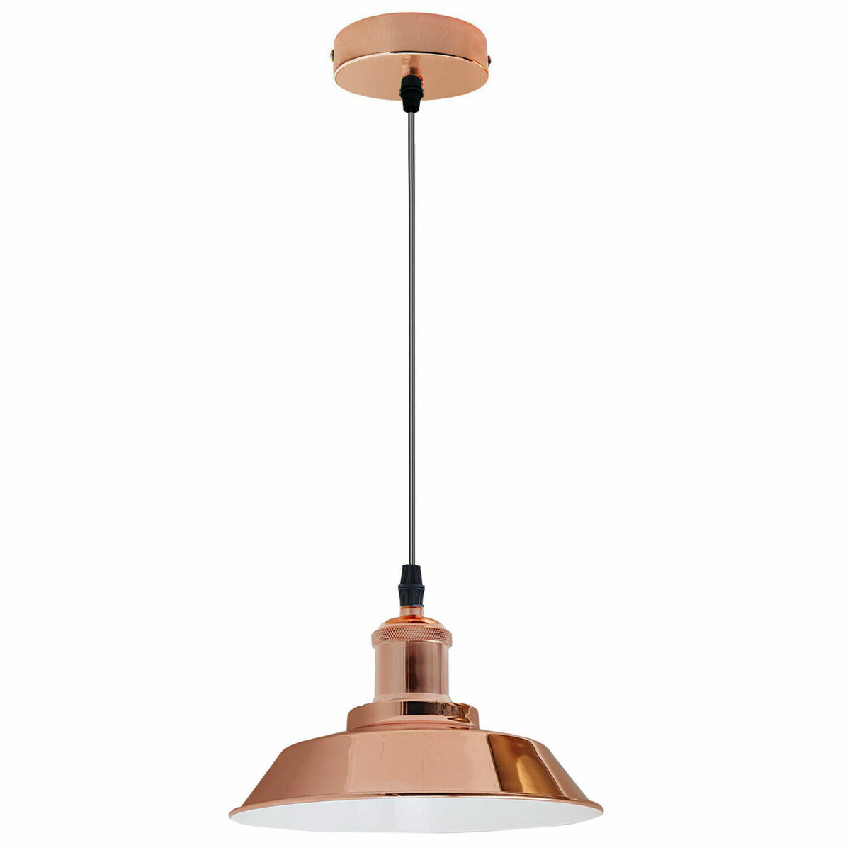 Retro Pendant Light – Metal Dome, Cone or Amber Glass Shade, E27 - Rose Gold, Vintage Dome 22 cm Rose Gold, Without Bulb