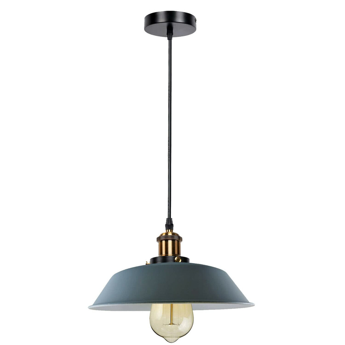 Retro Pendant Light – Metal Dome, Cone or Amber Glass Shade, E27 - Yellow Brass, Big Top 36 cm Grey, Without Bulb