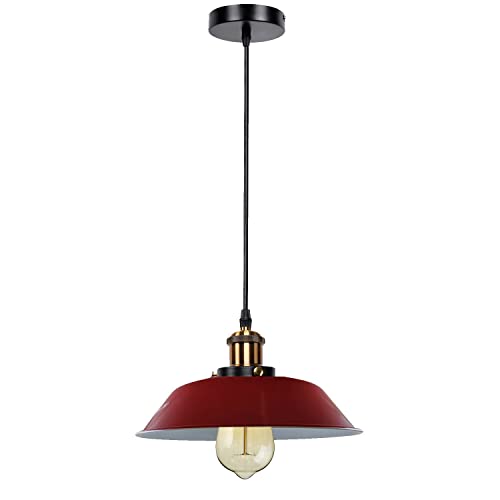 Retro Pendant Light – Metal Dome, Cone or Amber Glass Shade, E27 - Yellow Brass, Big Top 36 cm Red, Without Bulb