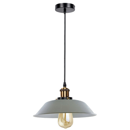 Retro Pendant Light – Metal Dome, Cone or Amber Glass Shade, E27 - Yellow Brass, Big Top 36 cm White, Without Bulb