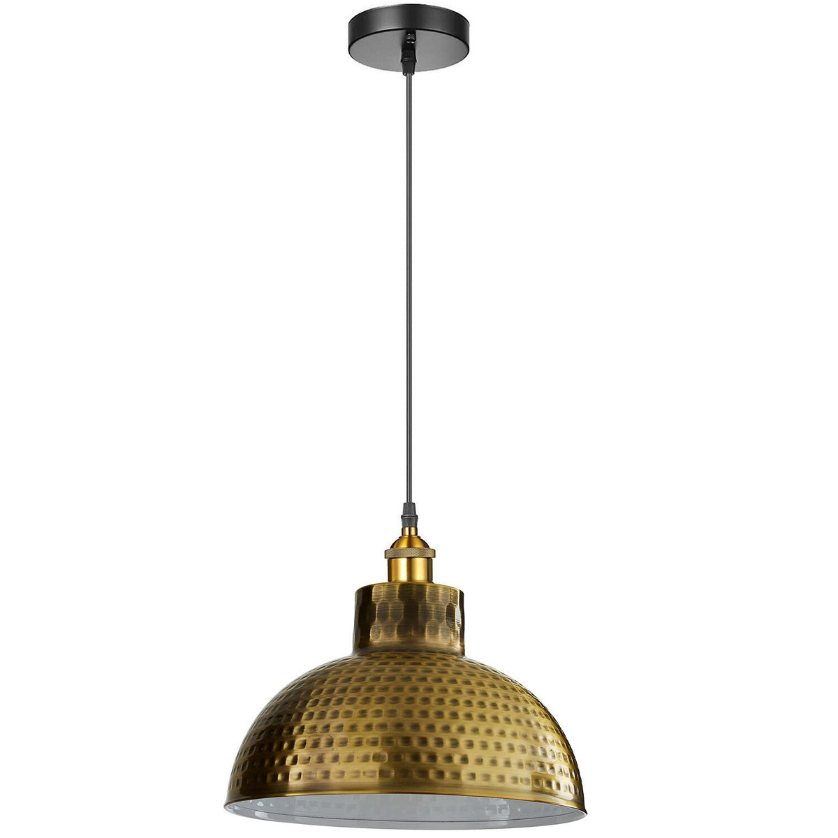 Retro Pendant Light – Metal Dome, Cone or Amber Glass Shade, E27 - Yellow Brass, Retro Pendant 26 cm Yellow Brass, Without Bulb