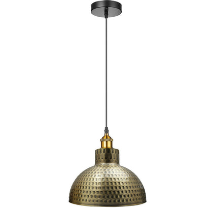 Retro Pendant Light – Metal Dome, Cone or Amber Glass Shade, E27 - Yellow Brass, Retro Pendant 26 cm Green Brass, Without Bulb