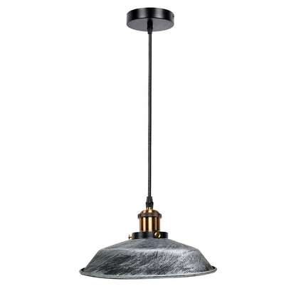 Retro Pendant Light – Metal Dome, Cone or Amber Glass Shade, E27 - Yellow Brass, Top 26 cm Brushed Silver, Without Bulb