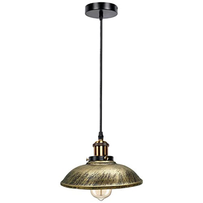Retro Pendant Light – Metal Dome, Cone or Amber Glass Shade, E27 - Yellow Brass, Vintage 24 cm Brushed Brass, Without Bulb