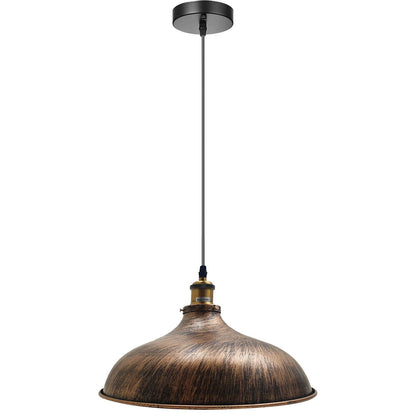 Retro Pendant Light – Metal Dome, Cone or Amber Glass Shade, E27 - Yellow Brass, Wide Round 36 cm Brushed Copper Shade Ring, Without Bulb