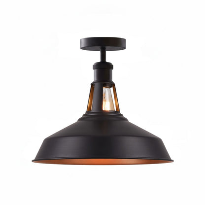 Industrial Semi Flush Ceiling Light – E27, Many Shades & Finishes - Black, Barn Slotted 30 cm Black & Gold, Without Bulb