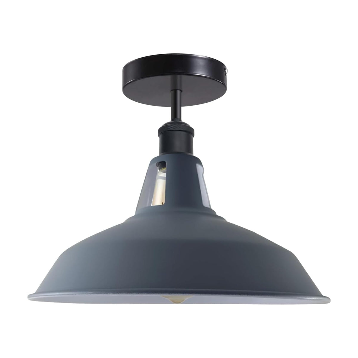 Industrial Semi Flush Ceiling Light – E27, Many Shades & Finishes - Black, Barn Slotted 30 cm Grey, Without Bulb