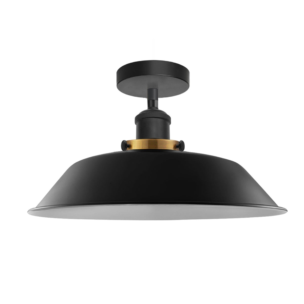 Industrial Semi Flush Ceiling Light – E27, Many Shades & Finishes - Black, Big Top 36 cm Black & White Inner, Without Bulb