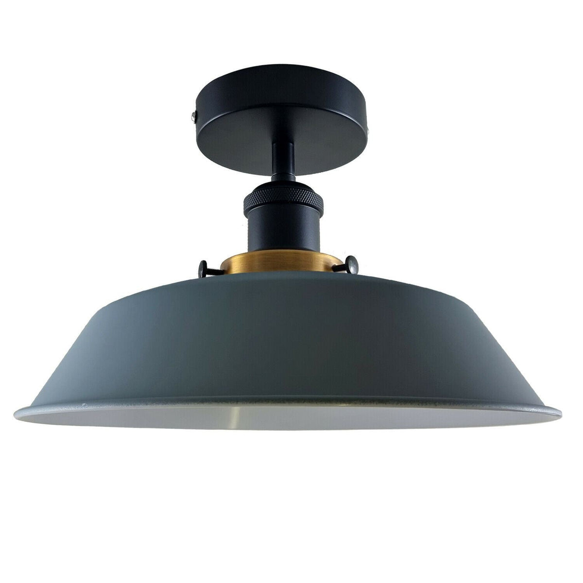 Industrial Semi Flush Ceiling Light – E27, Many Shades & Finishes - Black, Big Top 36 cm Grey, Without Bulb