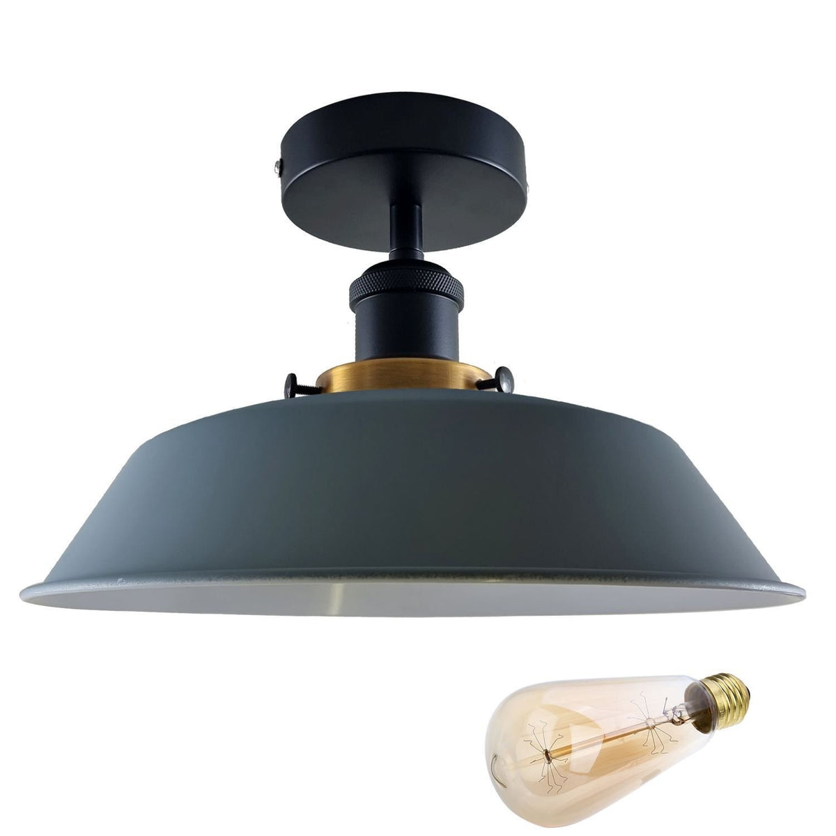 Industrial Semi Flush Ceiling Light – E27, Many Shades & Finishes - photo 28