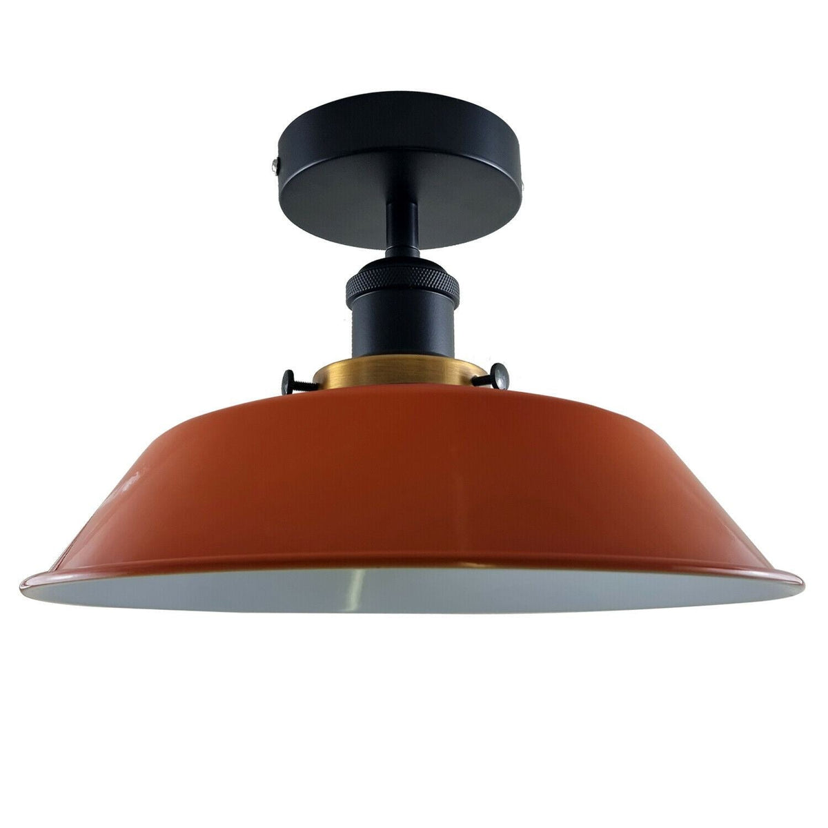 Industrial Semi Flush Ceiling Light – E27, Many Shades & Finishes - Black, Big Top 36 cm Orange Shade Ring, Without Bulb