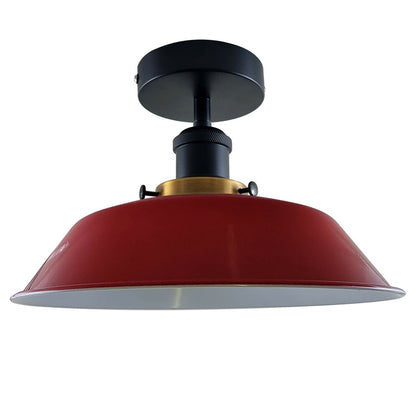 Industrial Semi Flush Ceiling Light – E27, Many Shades & Finishes - Black, Big Top 36 cm Red, Without Bulb