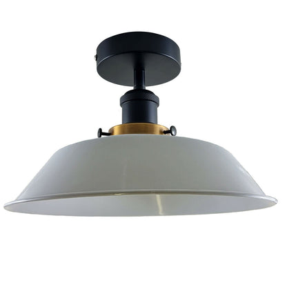 Industrial Semi Flush Ceiling Light – E27, Many Shades & Finishes - Black, Big Top 36 cm White, Without Bulb