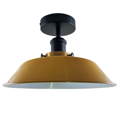 Industrial Semi Flush Ceiling Light – E27, Many Shades & Finishes - Black, Big Top 36 cm Yellow, Without Bulb