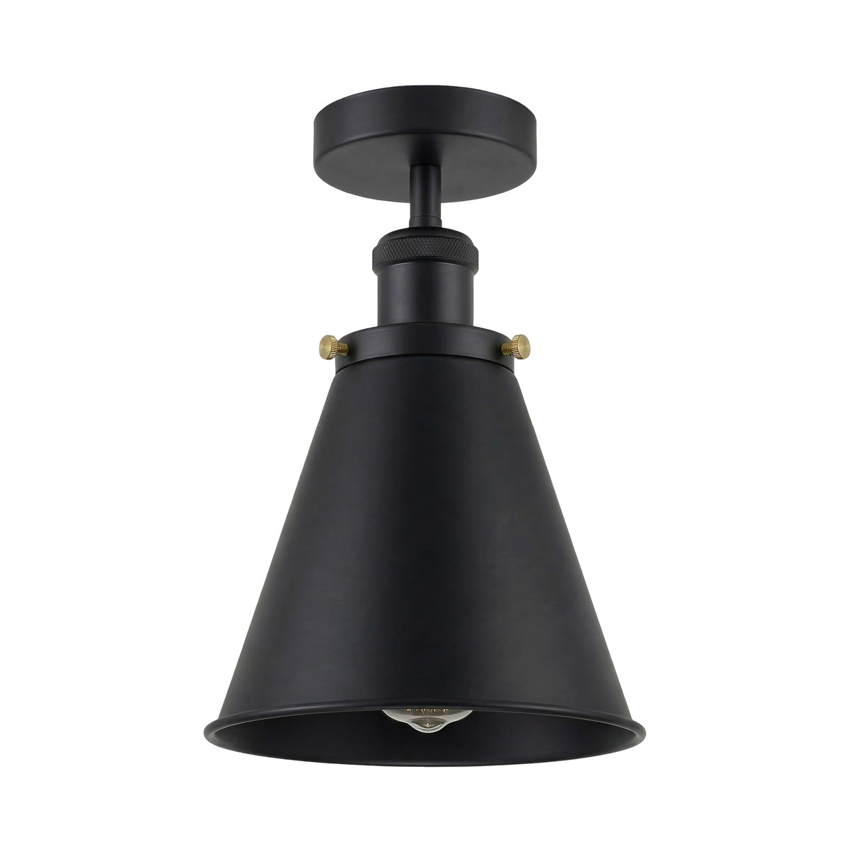 Industrial Semi Flush Ceiling Light – E27, Many Shades & Finishes - Black, Long Cone 18 cm Black, Without Bulb