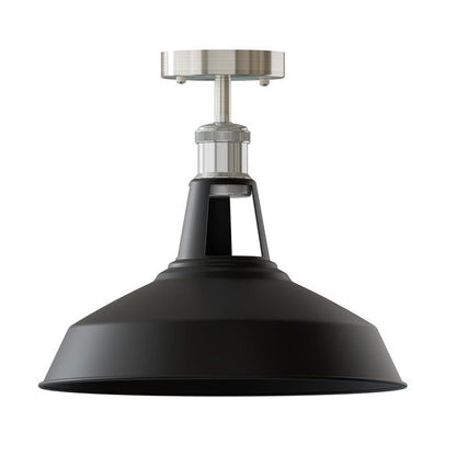 Industrial Semi Flush Ceiling Light – E27, Many Shades & Finishes - Chrome, Barn Slotted 30 cm Black, Without Bulb