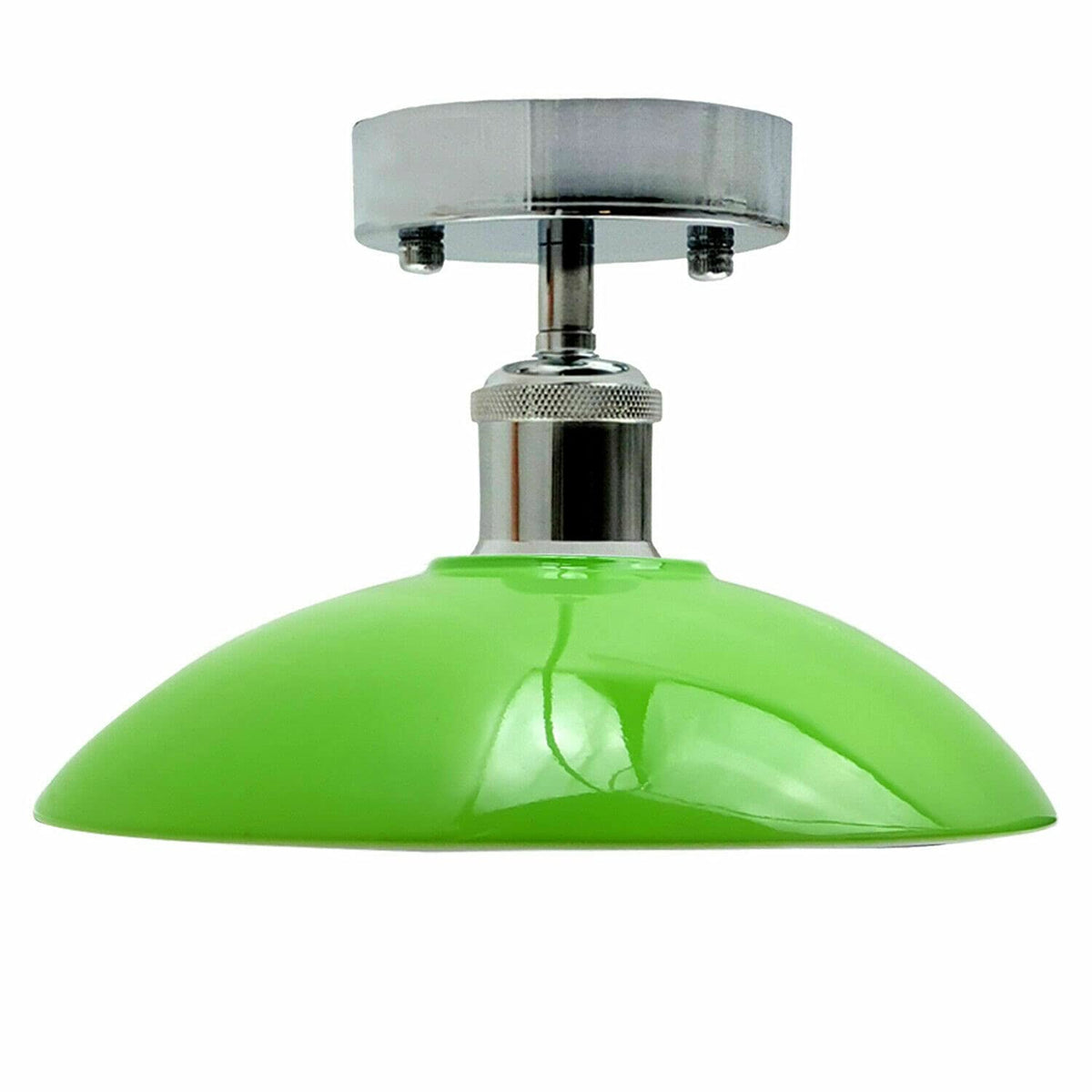 Industrial Semi Flush Ceiling Light – E27, Many Shades & Finishes - Chrome, Long Round 26 cm Green, Without Bulb