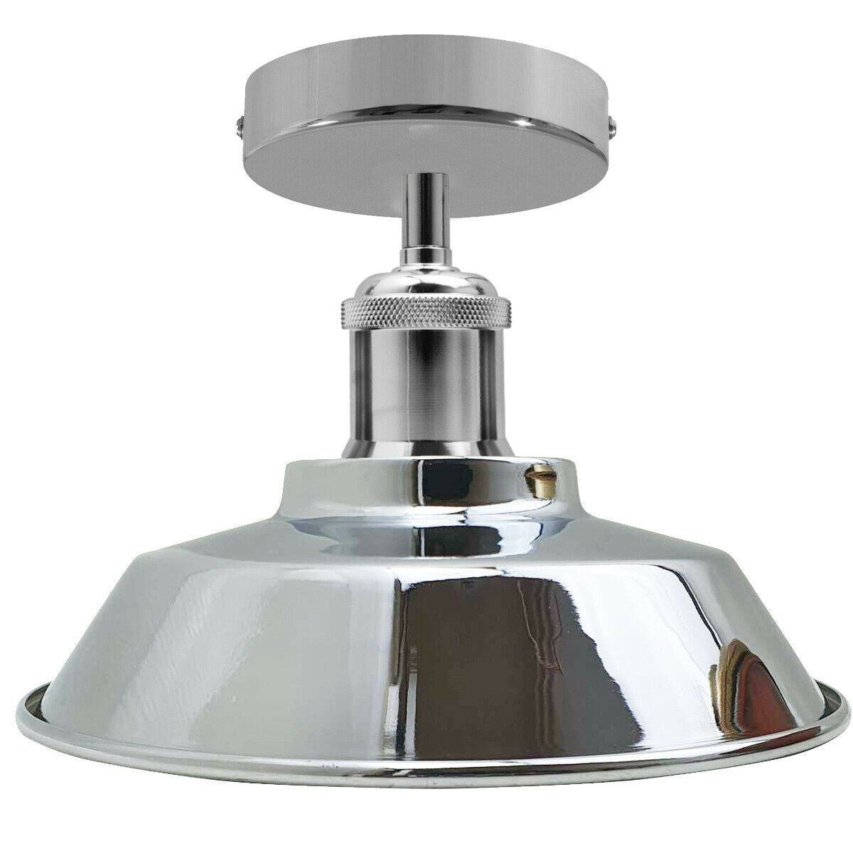 Industrial Semi Flush Ceiling Light – E27, Many Shades & Finishes - Chrome, Vintage Dome 22 cm Chrome, Without Bulb